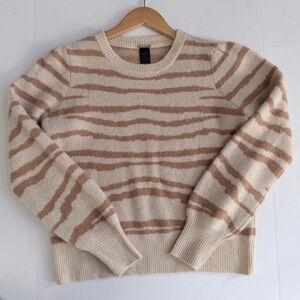 Magaschoni  Cashmere Knitted Dark Tan Zebra Stripe Crewneck Sweater Size L